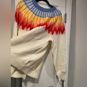 NWT French Connection Colorful Cream Fair Isle Knit Sweater Crew Neck Size XL thumbnail 7