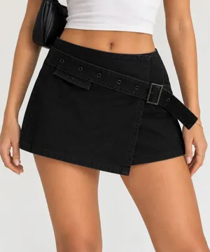 Princess Polly Size 6 Black Belted Wrap Mini Skort Y2K Utility Skirt thumbnail 1