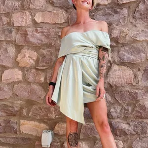 Lulu’s Always Celebrating Sage Green Satin Off-the-Shoulder Mini Dress thumbnail 10