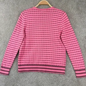 Alexandra Bartlett Tank Cardigan Set Pink Striped Cotton Size M Y2K Coquette thumbnail 3