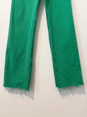 Zara Jeans Size 0 Green High‎ Rise Wide Leg Raw Hem Baggy Colored Denim Earthy thumbnail 5