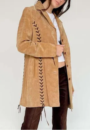 Vintage Wilsons Leather Maxima Brown Suede Trench Coat with Braided Accents thumbnail 1