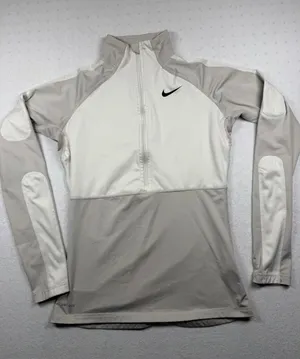 Nike Pro Dri-FIT 1/2 Zip Long Sleeve Top Womens Medium Beige Athletic thumbnail 1