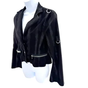 Killstar Black Shadow Stripe D-Ring Gothic Cropped‎ Blazer Jacket Womens Large thumbnail 2