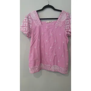 Anthropologie Forever That Girl Womens Pink / White embroidery Top Tunic Size 6 thumbnail 2
