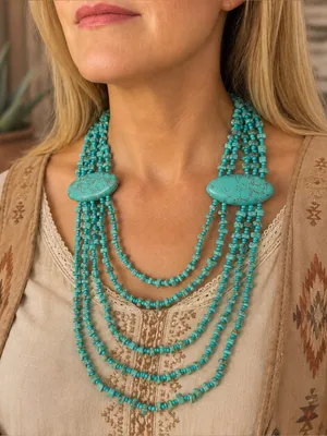 Southwestern Faux Turquoise Multi Strand Square and Seed Beads Oval Howlite thumbnail 1