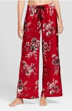 Gilligan & O'Malley Red Women's Satin Floral Lightweight Pajama Pants SZ M #1944 thumbnail 1
