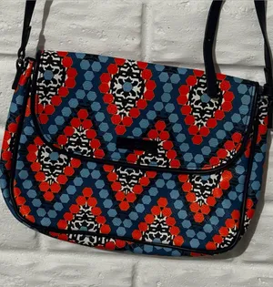 Vera Bradley Crossbody Purse Faux Leather Blue Orange Geometric Marrakesh Bead thumbnail 1