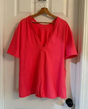 Free People FP Movement Hot Shot Tee Romper Electric Sunset Neon Pink XS NWT thumbnail 4