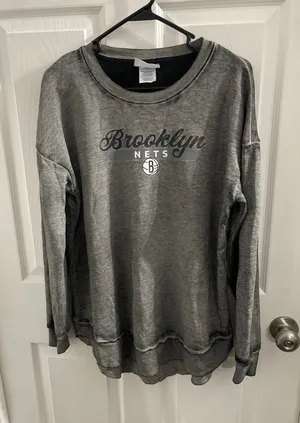 NBA Brooklyn Nets Women's Burnout Crew Neck Fleece Sweatshirt Size L New thumbnail 1