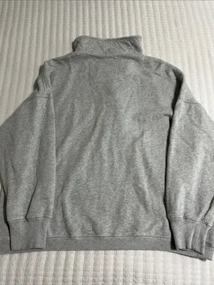 aerie Women's Heather Gray Snap-Neck Quarter Zip Sweater thumbnail 3