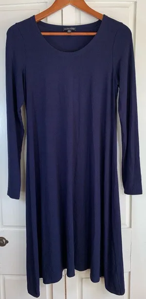 Eileen Fisher Dress Women’s Small Long‎ Sleeve Midi Blue T Shirt Casual Stretch thumbnail 1