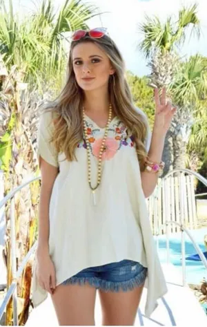 🌸✨ Judith March‎ Cream Embroidered Boho Top L ✨🌸 thumbnail 1