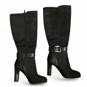 2000s Jessica Cline Y2K Black Knee High Boots Snakeskin Buckle Heeled Boots 6‎ thumbnail 2