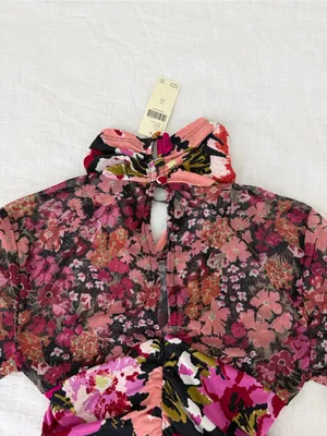 Anthropologie Halter High Neck Mesh Floral Ruched Midi Dress NWT XS thumbnail 12
