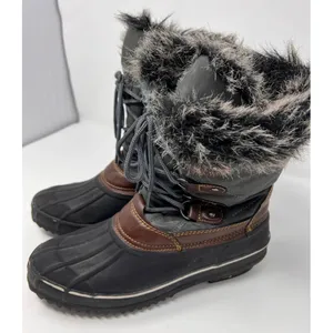 Itasca Rubber Duck Boots Women's Black Gray‎ Brown Fur Inside Lace Up Size 8 thumbnail 2