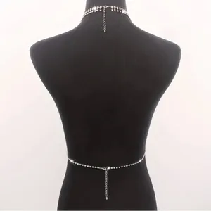 Faux Pearl Tassel Pendant Body Chain Full Of Shiny Rhinestone Body Chain Jewelry thumbnail 9