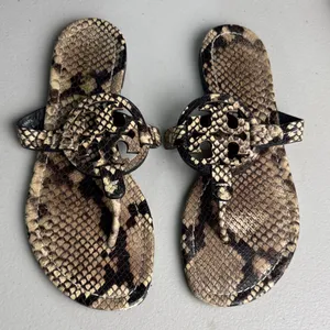 TORY BURCH Miller Snake Printed Leather Warm Roccia Thong Sandals Flats 6 1/2 thumbnail 1