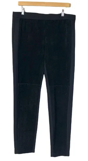 Ecru Black Faux Suede Leather Ponte Slim Leg Ankle Pants Women's Size Large thumbnail 1