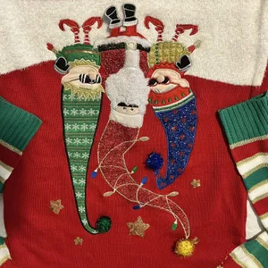 Womens Red Sequin Elf Long Tunic Style Christmas Holiday Sweater Sz Large thumbnail 2