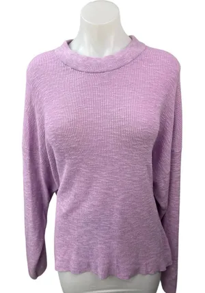 Free People Women's Purple Knitted Crew Neck Long Sleeve Pullover Sweater Top M thumbnail 1