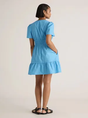 NWOT Quince | 100% Organic Cotton Poplin Tiered Mini Dress, Small thumbnail 3