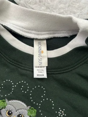 Morning Sun green crewneck sweatshirt winter embroidered owl shirt woman’s M thumbnail 5