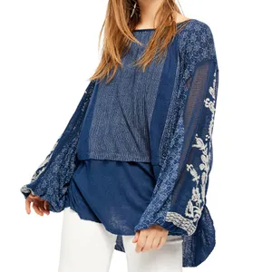 Free People Indigo Dreams Oversized Tunic Top Navy Blue Small NEW Boho Chic thumbnail 3
