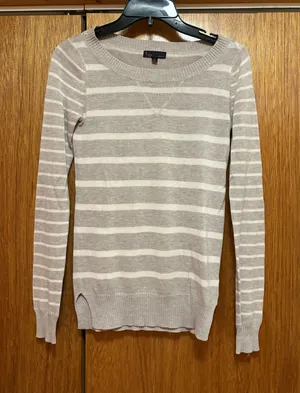 T/o Sweaters Beige and White Striped Sweater thumbnail 1
