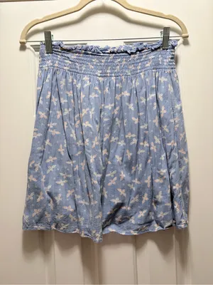 LOFT Blue Floral Smocked Waist Skirt thumbnail 2