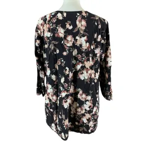 J Jill Floral Tunic Dress XL Black Pink Long Sleeve Cottagecore Stretch Soft thumbnail 4