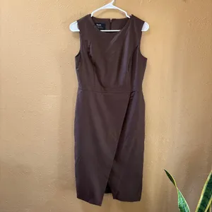 Talbots Marrotto Brown 99% Wool Sleeveless Wrap Front Sheath Dress 2 NEW thumbnail 2