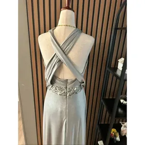 David Meister silver sparkly evening gown dress size 6 long maxi prom homecoming thumbnail 4
