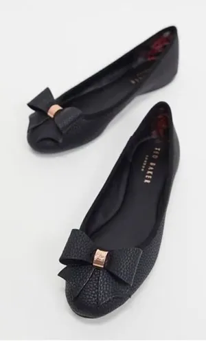 Ted Baker Sually Pebble Leather‎ Bow Ballet Flats in Black Size 6 or 37 thumbnail 1
