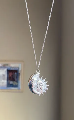 Handmade stainless steel whimsical vintage boho style sun & moon necklace🌛🌞 thumbnail 2