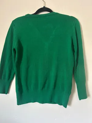 Yemak Women’s Green V-Neck Button 3/4 Sleeve Cardigan Sweater Sz Medium thumbnail 5