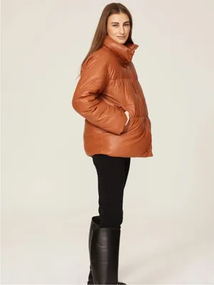 NVLT Faux‎ Leather Puffer Jacket size Large Brown thumbnail 4