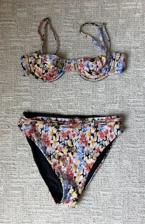 MINKPINK Floral Underwire Bikini Set in Pink, Yellow, Blue thumbnail 1