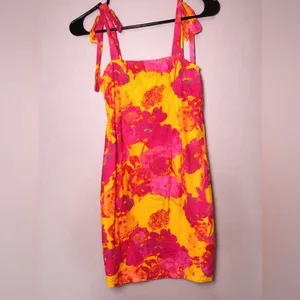 PrettyLittleThing Yellow & Pink Floral Tie-Shoulder Mini Dress thumbnail 3