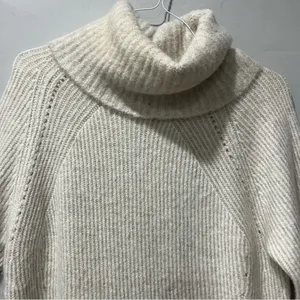 Topshop Women's Turtleneck Sweater Cream Tan Fuzzy Stripe Long Oversized Sz 0/2‎ thumbnail 3