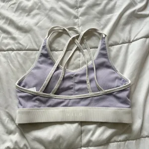 Wilo The Label Ribbed Strappy Sports Bra Lilac Purple Cream Large Quiet Luxury thumbnail 4