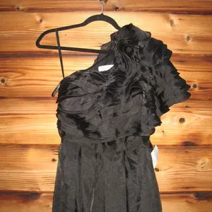 MAC DUGGAL Size 2 Black Ruffle Layered One Shoulder Gown Dress Maxi Formal thumbnail 8