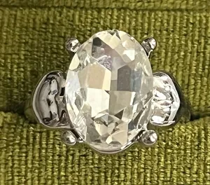 Timeless Design Titanium Silver Gorgeous CZ Diamond Gemstone Ring Size 7 NWT White thumbnail 1