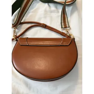Saddle Bag Crossbody Cognac‎ Brown Striped Webbing Strap Boho Chic Handbag thumbnail 7