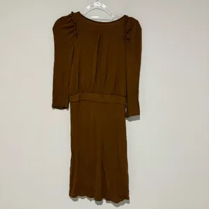 Zara 3/4 Sleeve V Neck‎ Ruffle Dress Black Bow brown size small thumbnail 2