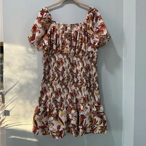 Cato Floral Mini Dress - Brown and Cream thumbnail 2
