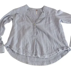Free People Women's Light Blue Button-Up Top XS thumbnail 1