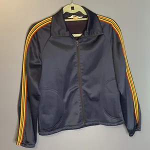 Vintage navy jacket with rainbow detail down arms. Sz‎ 10 (M) thumbnail 2