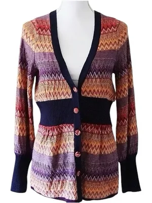 Moth Anthropologie Fiamma Chevron Striped Cardigan Sweater Size Small thumbnail 1