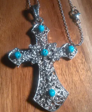 Blue Howlite Silvertone and Stainless Steel Pendant Necklace thumbnail 1